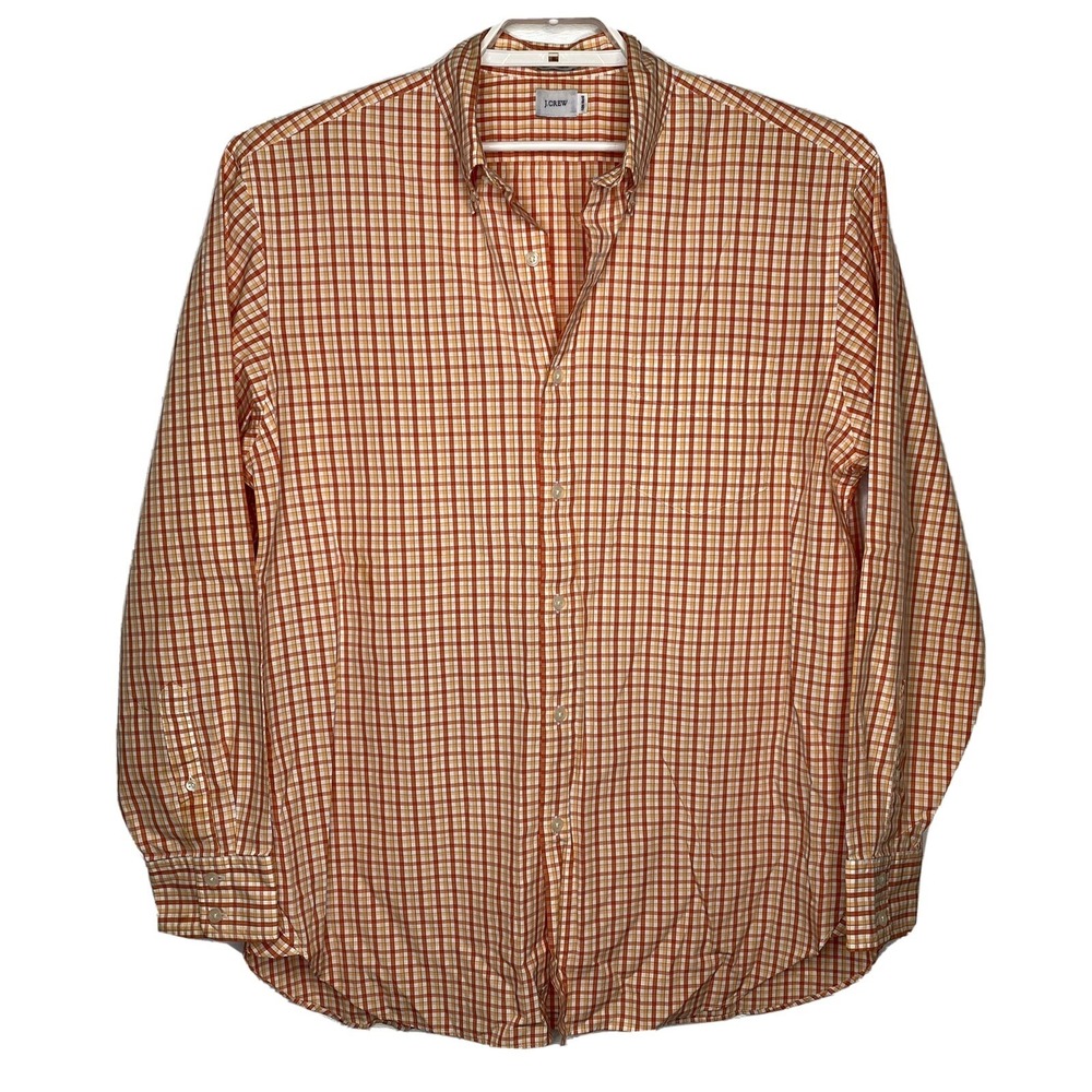 J.Crew Mens Shirt‎ Large (26-16.5) L/S Orange 80's 2 Ply 100% Cotton Button Down